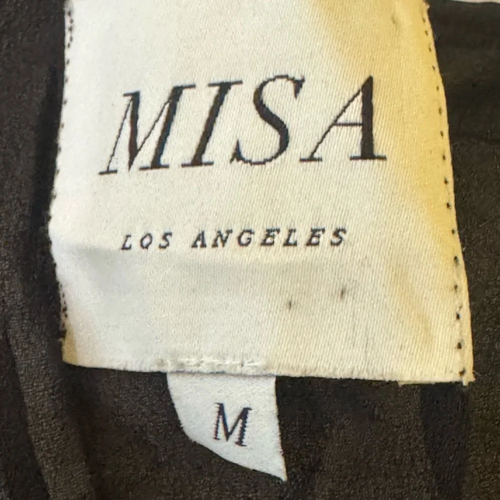 MISA Los Angeles Size M Viscose Bead Embellished Semi Sheer Boxy Black Blouse‎
